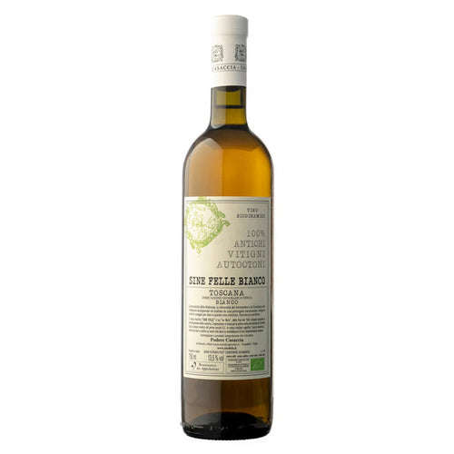 Podere Casaccia Sine Felle Bianco 2023 white wine bottle, amber glass
