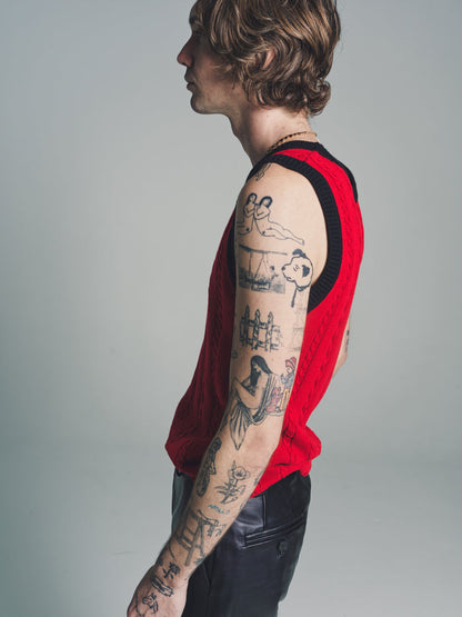 Red Cable Knit Tank Top