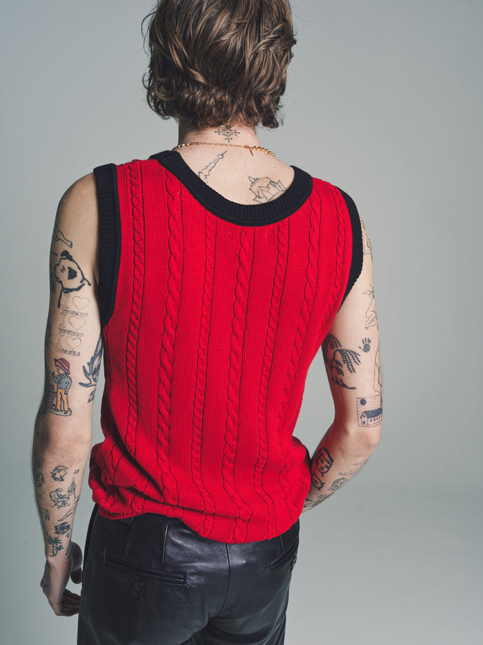 Red Cable Knit Tank Top