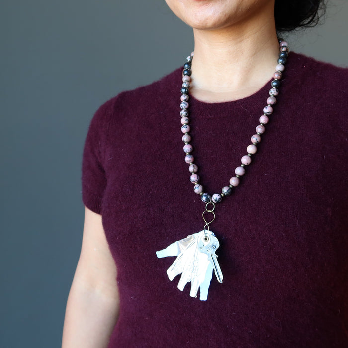rhodonite key necklace