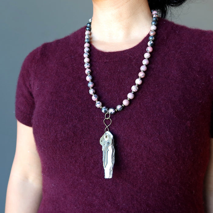rhodonite key necklace