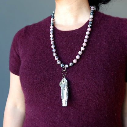rhodonite key necklace