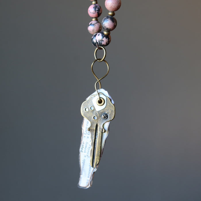 rhodonite key necklace