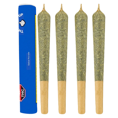 Rotating Sativa Pre Rolled 4 x 0.5 g pre-rolls displayed in a clean, vertical arrangement against a plain white background.