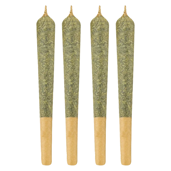 Rotating Sativa Pre Rolled 4 x 0.5 g joints displayed from a slight top-down angle against a plain white background.