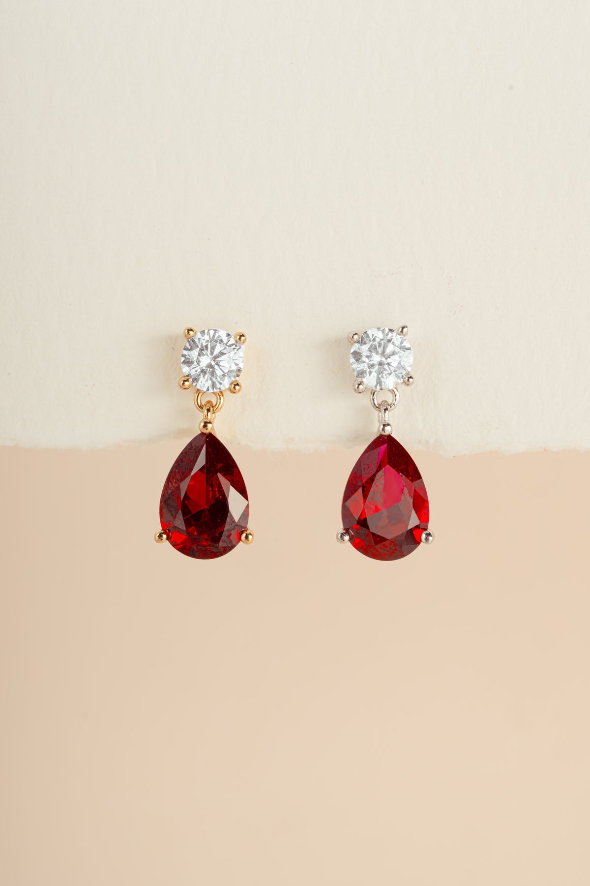 Camille Ruby Pear Drop Earrings
