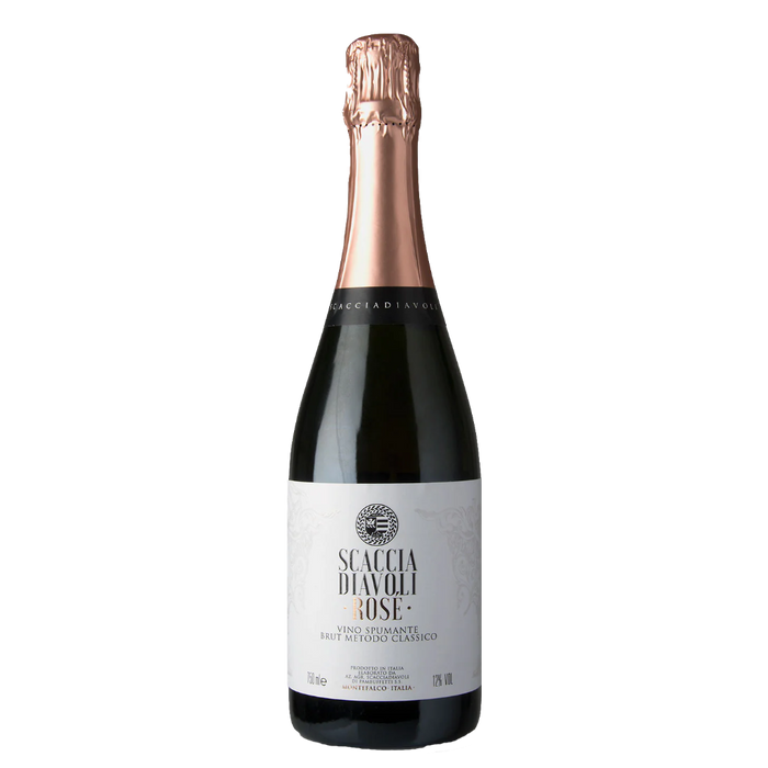 Scacciadiavoli Rosé Brut sparkling wine bottle with foil top