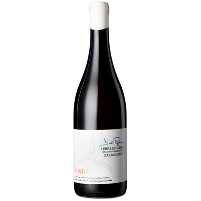 2019 Carricante wine bottle with white label and dark glass