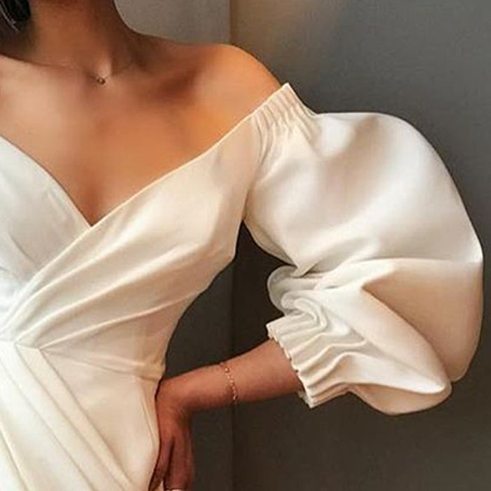 sd-hk Irregular Bubble Sleeve Dress Sexy Evening Dress