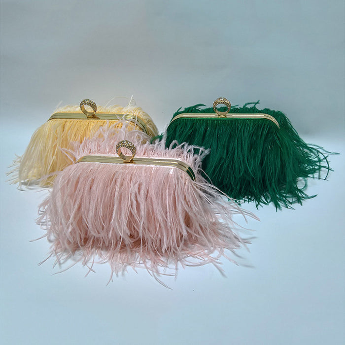 sd-hk Ladies Ostrich Feather Evening Bag