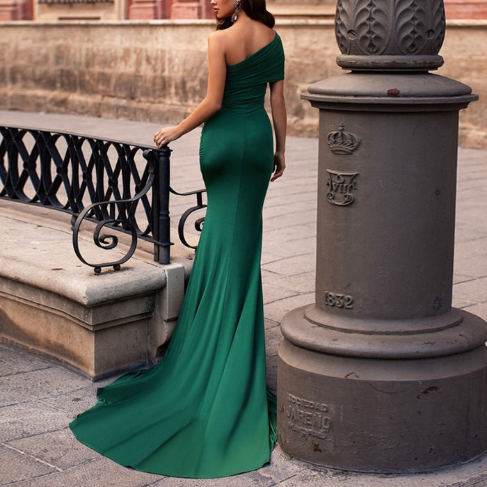 sd-hk One Shoulder High Split Long Evening Dress