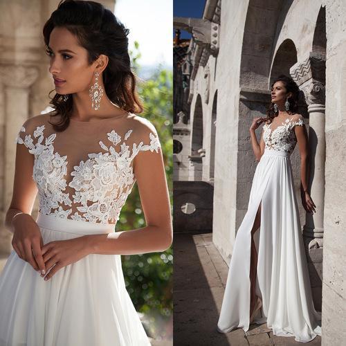 sd-hk Sleeveless Long Wedding Dress Hollowed Pattern