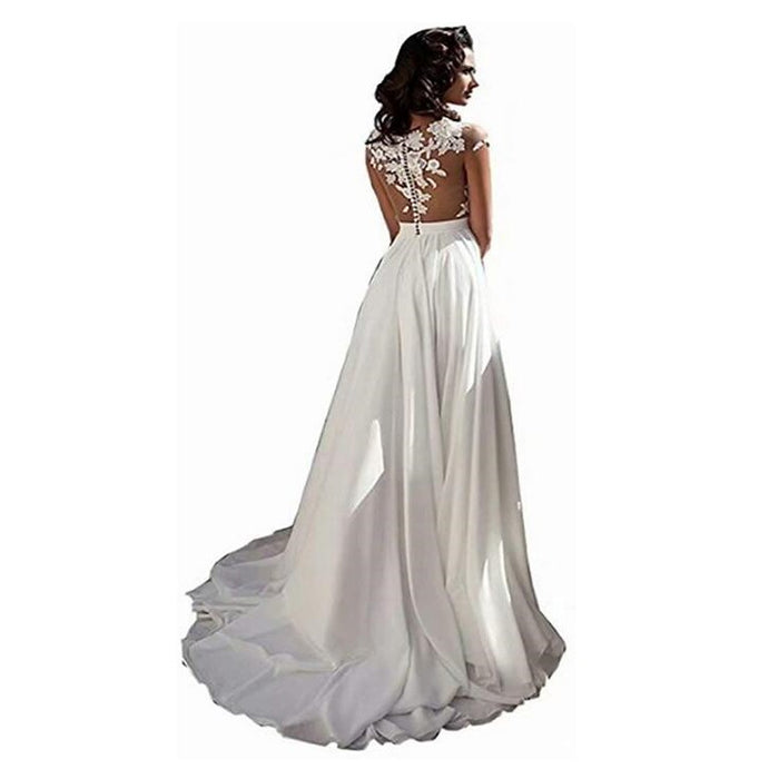 sd-hk Sleeveless Long Wedding Dress Hollowed Pattern