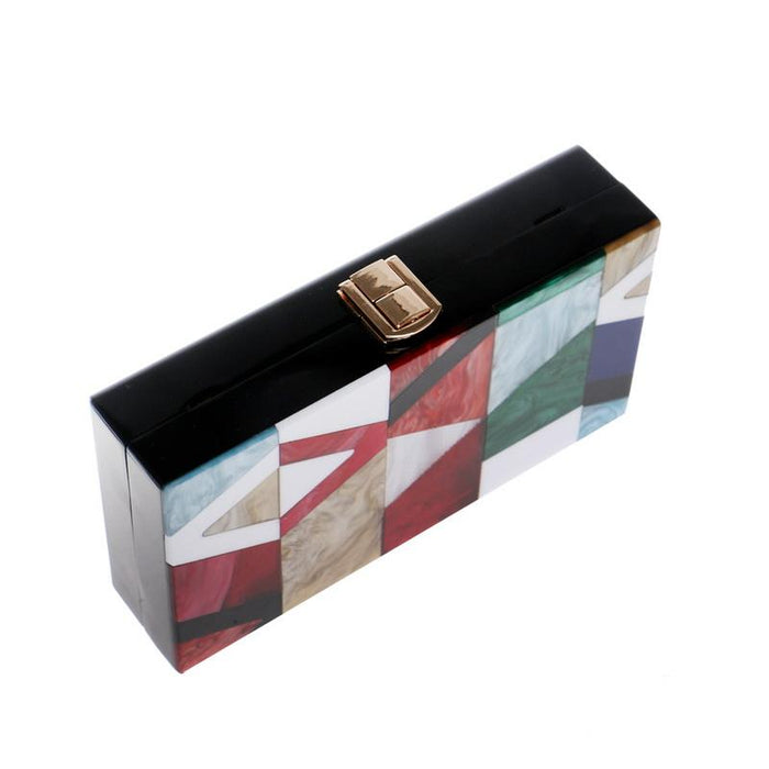 sd-hk Women Summer unqique acrylic geometric lattice small patry Clutch lady evening bag PU Bag S&D