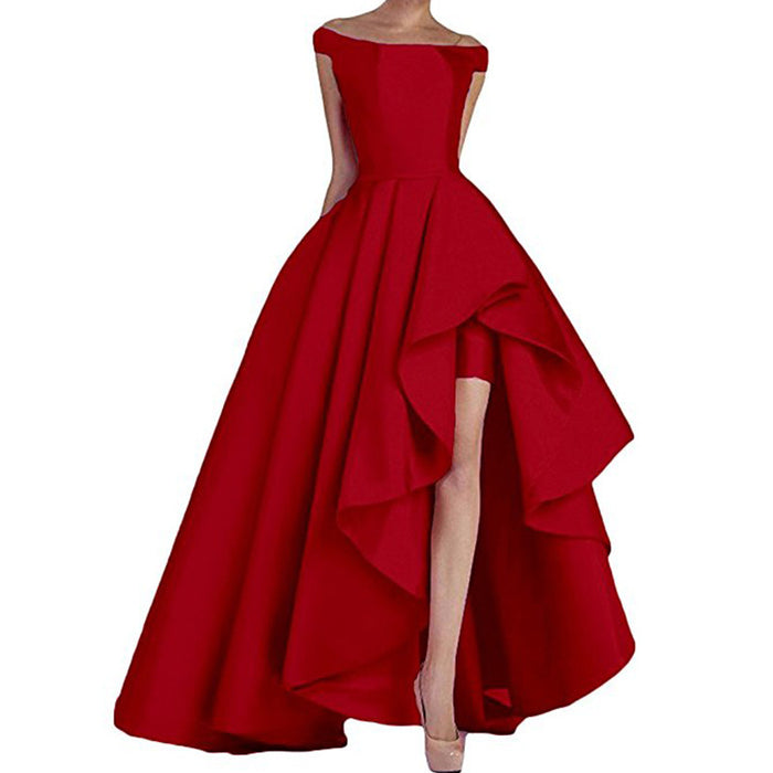 sd-hk Women's Off Shoulder Evening Prom Dresses High Low Wedding Gowns