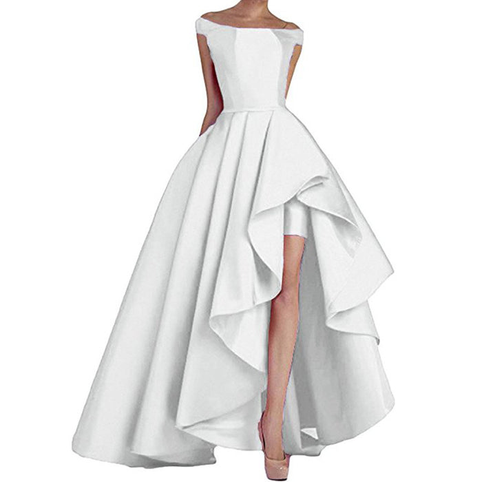 sd-hk Women's Off Shoulder Evening Prom Dresses High Low Wedding Gowns