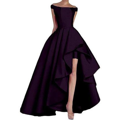 sd-hk Women's Off Shoulder Evening Prom Dresses High Low Wedding Gowns