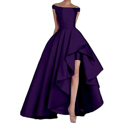 sd-hk Women's Off Shoulder Evening Prom Dresses High Low Wedding Gowns