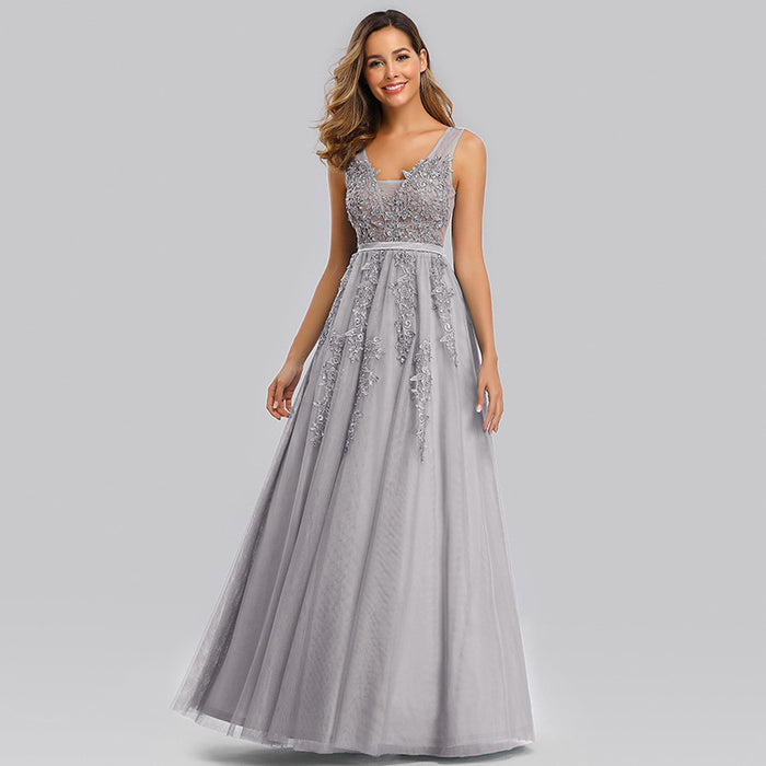 sd-hk Women's Plus Size Double V-Neck Evening Sequin Dress Long