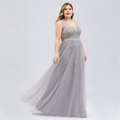 sd-hk Women's Plus Size Double V-Neck Evening Sequin Dress Long