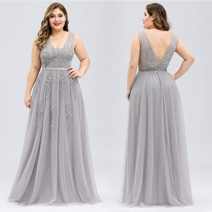 sd-hk Women's Plus Size Double V-Neck Evening Sequin Dress Long
