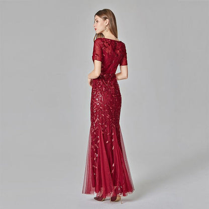 sd-hk Women's Plus Size Embroidery Mermaid Evening Party Maxi Dress