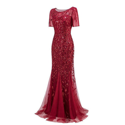 sd-hk Women's Plus Size Embroidery Mermaid Evening Party Maxi Dress