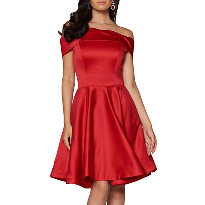 Elegant red junior bridesmaid dresses off shoulder with a flared skirt for special occasions
