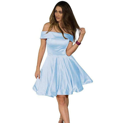 Light blue junior bridesmaid dresses off shoulder with a flared skirt for special occasions