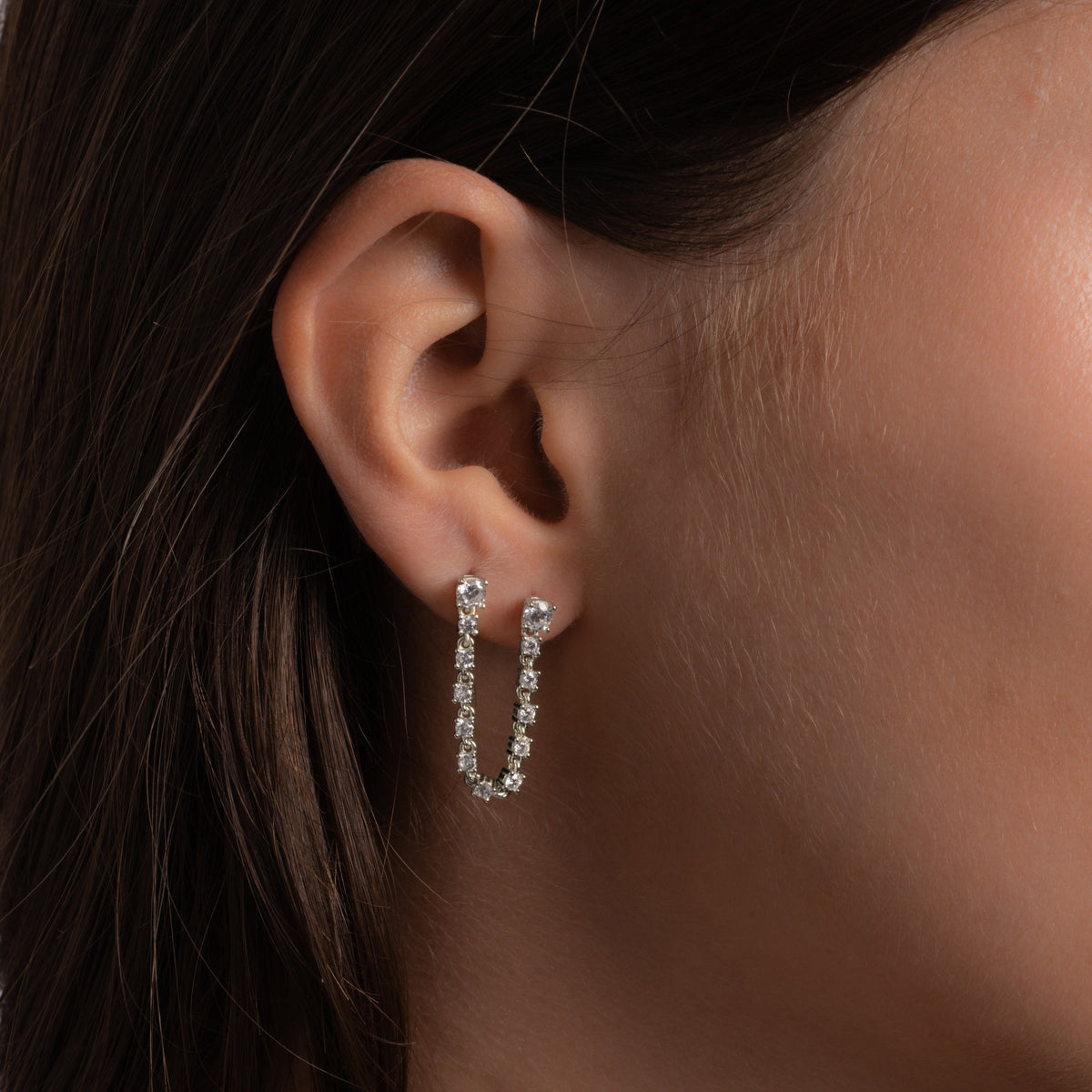 Two-Piercing Tennis Chain Link Studs