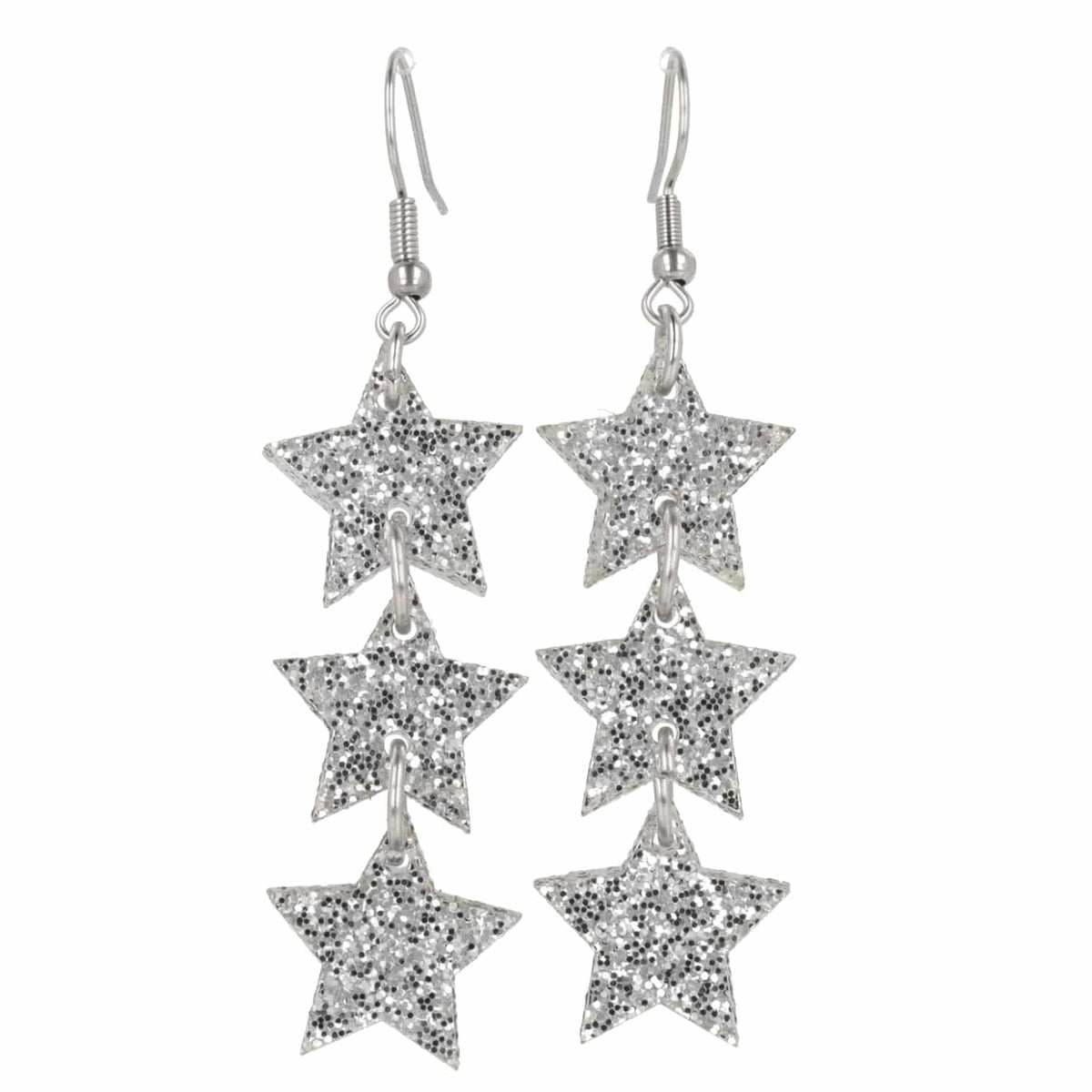 Silver Glitter Star Trio Earrings
