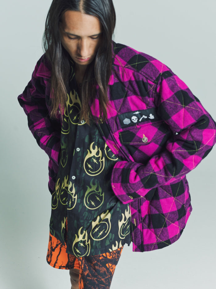 Smiley Dot Camo Ecovero Oversized Bowling Shirt