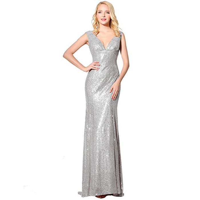 Elegant sparkly wedding ball gown by sd-hk featuring a deep V neckline and shimmering detail