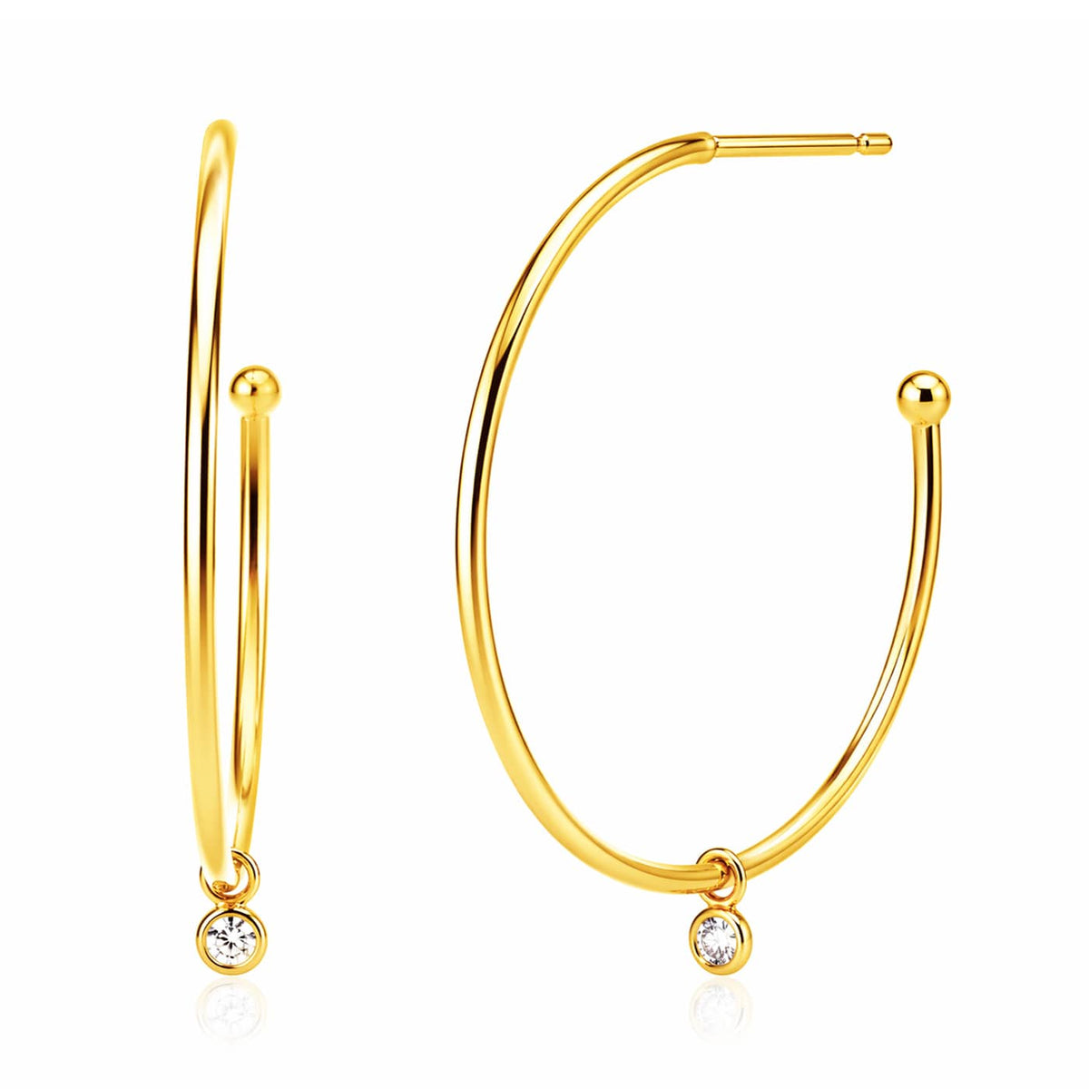 Large Hoop Earring With Cz Charm