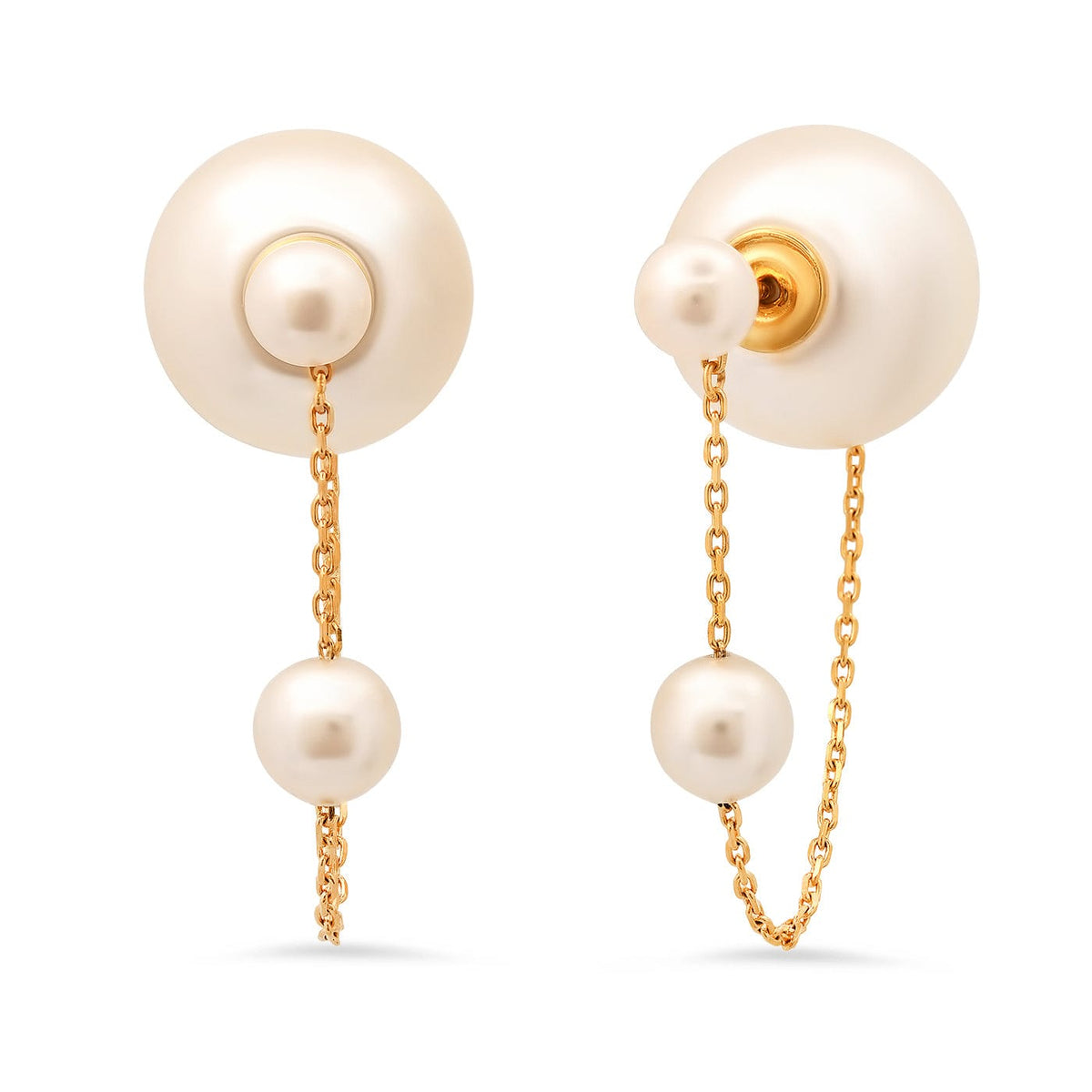 Pearl and Chain Front to Back Earrings