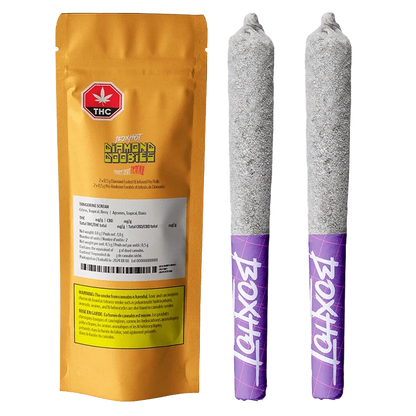 Front view of the Tangerine Scream Infused Pre Rolled 2 x 0.5 g packaging, displaying bold text and branding on a colorful background.