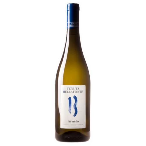 White wine bottle with blue foil cap and Tenuta Bellafonte Arneto label