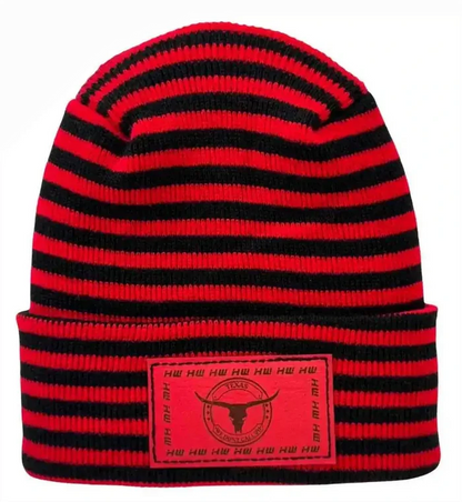 Texas Beanie, H Stitch Cuffed Beanie, Black and Red RoRo