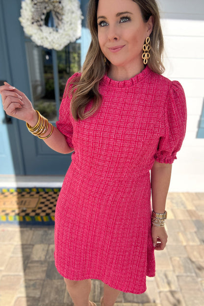 THML: Barbie Tweed Ruffle Neck dress - B Social Boutique