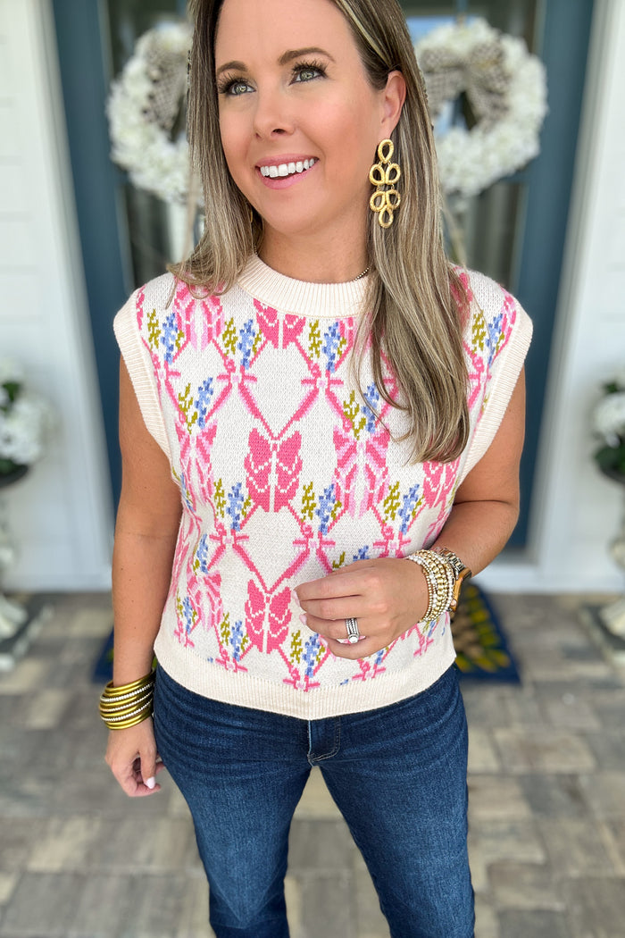 THML: Pretty Bow Vest Sweater - B Social Boutique
