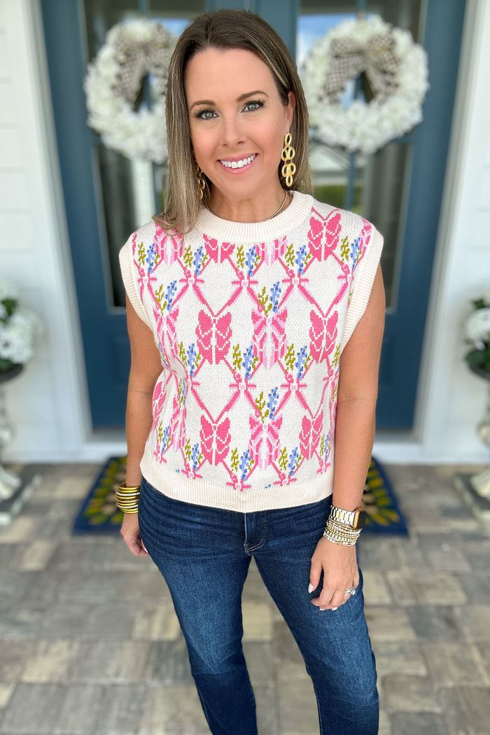 THML: Pretty Bow Vest Sweater - B Social Boutique
