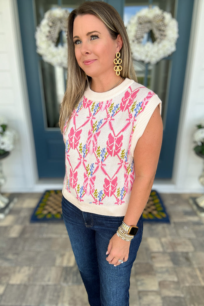 THML: Pretty Bow Vest Sweater - B Social Boutique