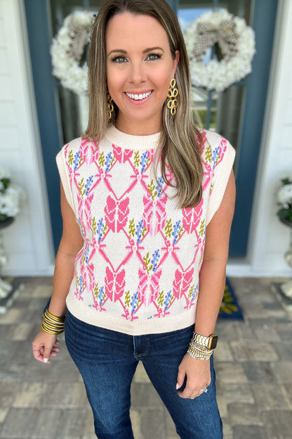 THML: Pretty Bow Vest Sweater - B Social Boutique