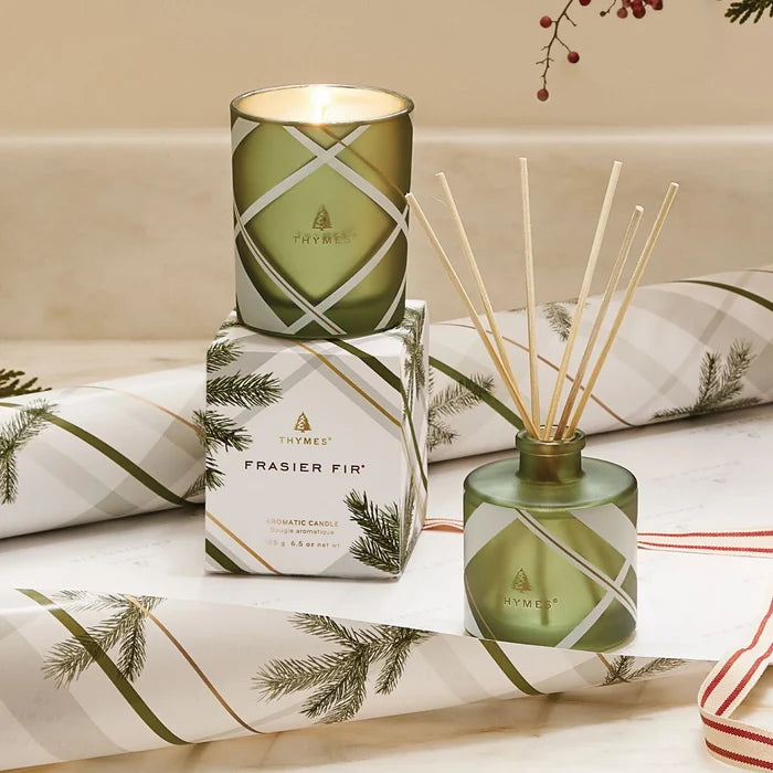 Thymes: Frasier Fir Frosted Plaid 6.5oz Poured Candle