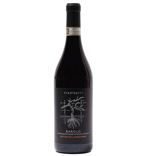Trediberri Barolo wine bottle with black cap, dark label and crest graphics