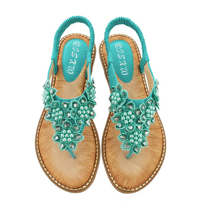 Tucomosi Bohemia Round Toe Flower Flat Sandals