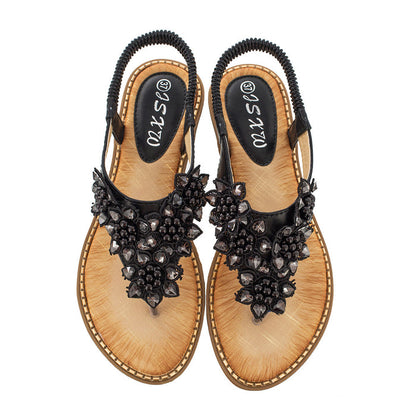 Tucomosi Bohemia Round Toe Flower Flat Sandals