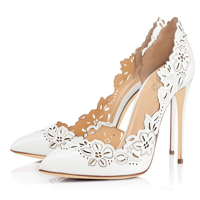 Tucomosi Women Point Toe Heels Flower Hollow Stiletto