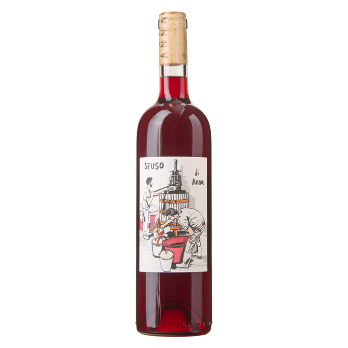 Front view 2022 red wine bottle with cork and illustrated label