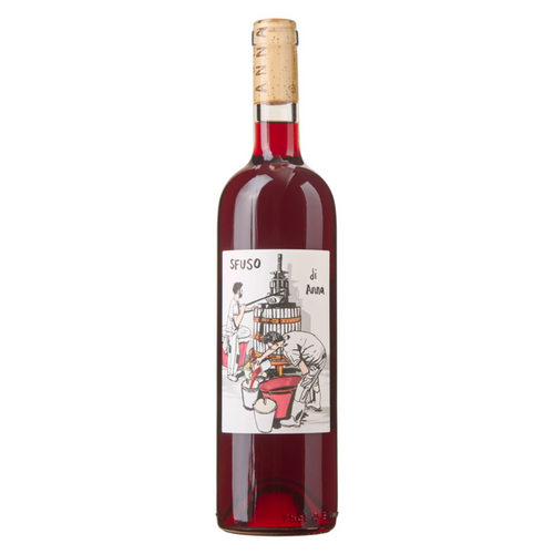 Front view 2022 red wine bottle with cork and illustrated label